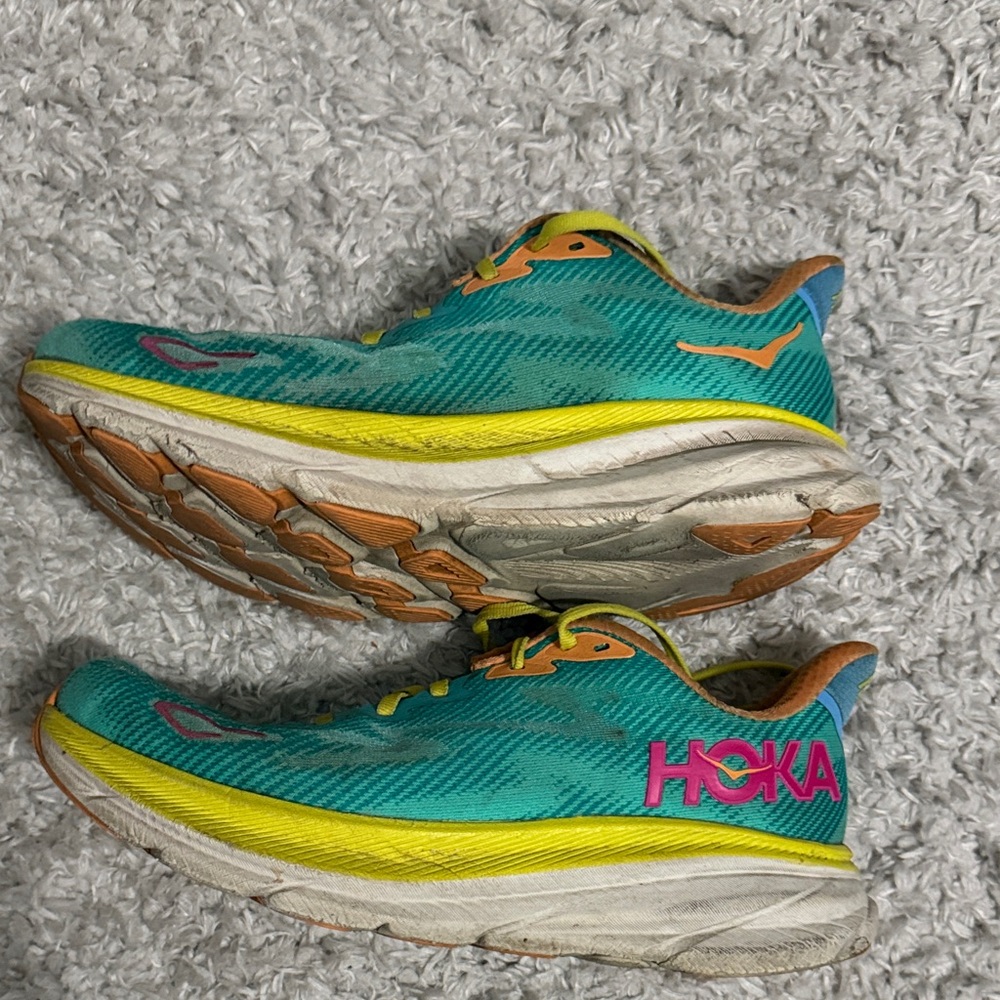 Hoka Turquoise and Lime Athletic Shoes